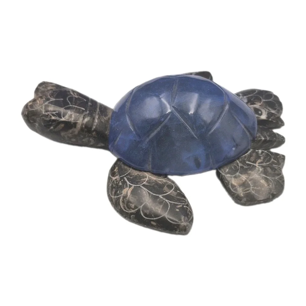Handcarved Marble Sea Turtle Blue Gray 4